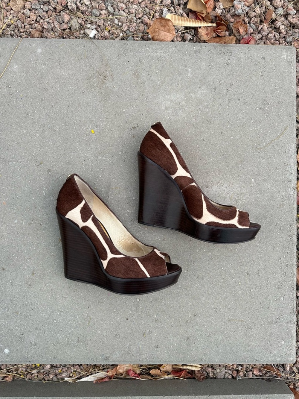 Women’s Brown and Cream Animal-Print Wedge Heels